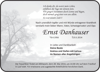 Traueranzeige von Ernst Danhauser von Pegnitz-Zeitung